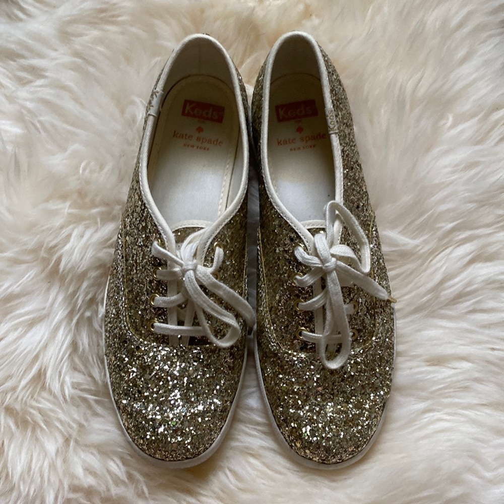 Keds Kate Spade Gold Glitter Sneakers, Size 9 Gem